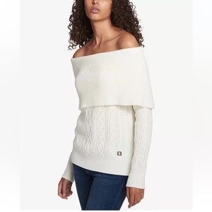 Tommy Hilfiger Cable Sweater preppy off the shoulder Cream